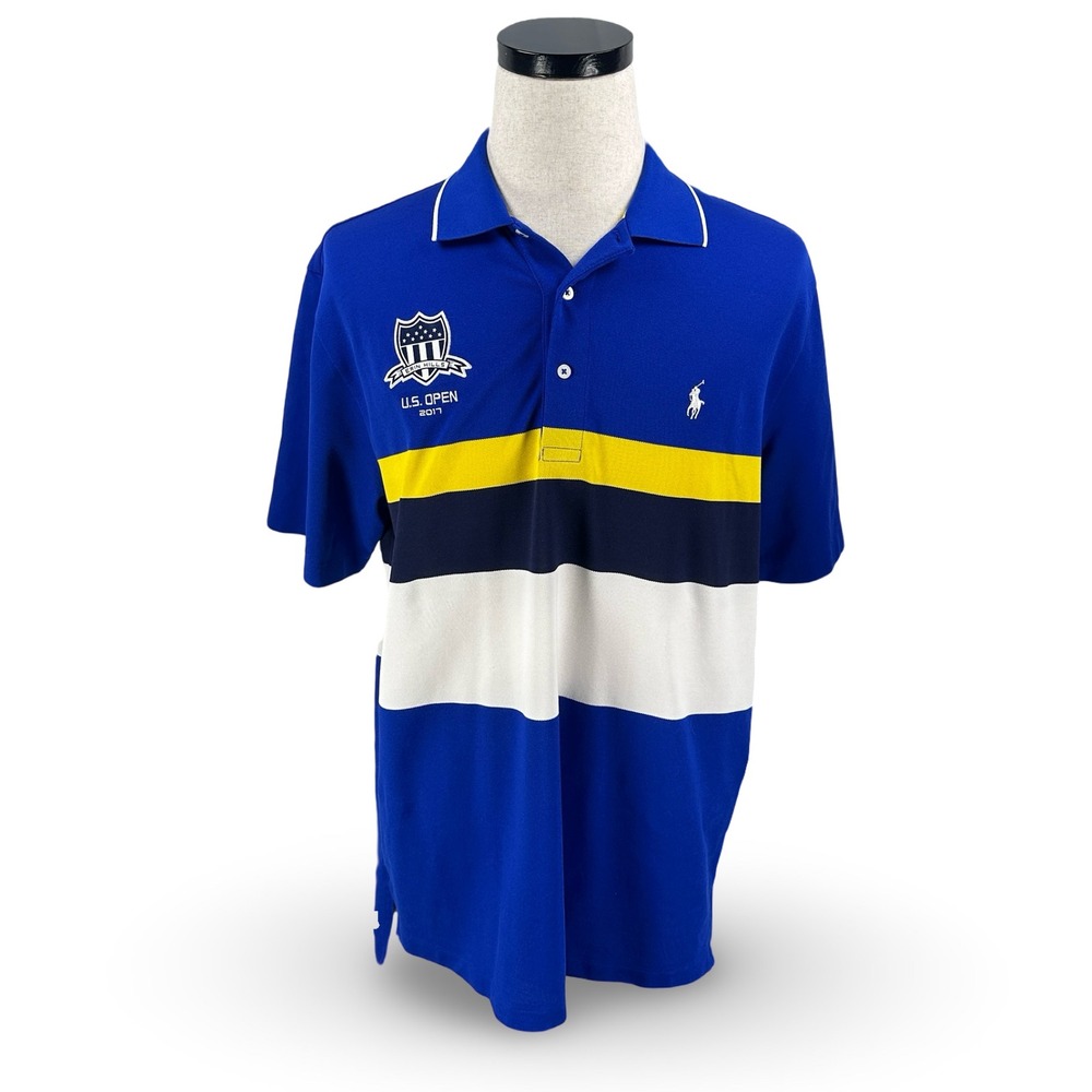 Polo Golf Ralph Lauren 2017 US Open Erin Hills Blue Striped Polo Shirt Mens L